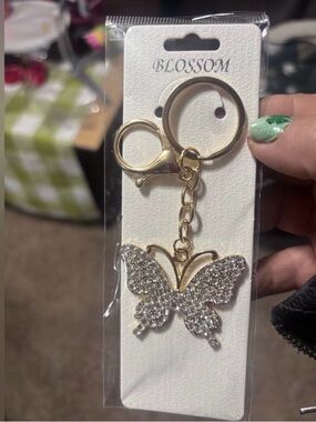 Gold Butterfly Crystal Keychain